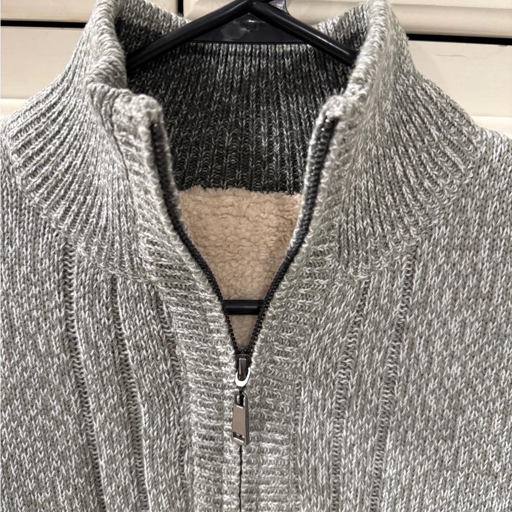 Gray Ribbed Men's Cardigan - Picture 3 of 6